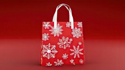 Festive Red Bag with White Snowflakes for Holiday Shopping