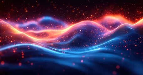 Obraz premium Space Light Patterns. PyTorch IIoT Liquidity pools Post Quantum Cryptography Mlops Flutterfire Riverlane MLflow Second state Hypersonix Abstract glowing wave landscape, futuristic digital background 