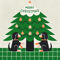 Naklejka premium christmas tree and snowman
