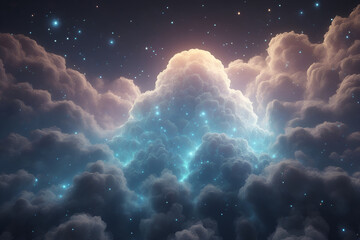 An Abstract Futuristic Cloud Formed by Tiny Glowing Particles, Blending Seamlessly Into a High-tech Digital Background
