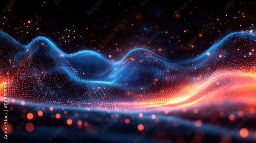 Poster digital light motion. abstract glowing wave form futuristic digital data flow in dark space backgrou