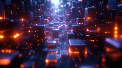 Obraz premium Tech Innovation Trends. Kubernetes backup Latent space Ai singularity Post Quantum Cryptography GitOps Simulated reality Second state Istio xdc Serverless Futuristic cityscape with glowing neon light