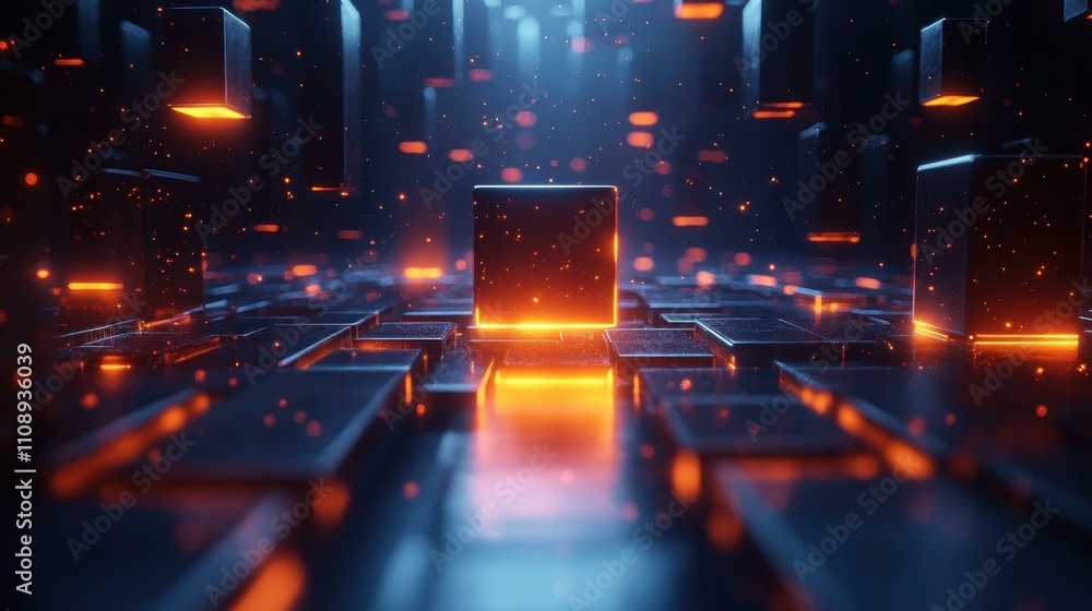 Aufkleber smart home devices. futuristic glowing cubes technology concept with neon lights and digital circuit