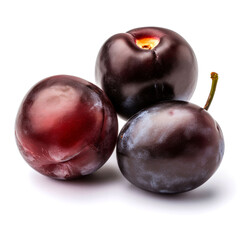Fototapeta premium Three ripe plums isolated on white.