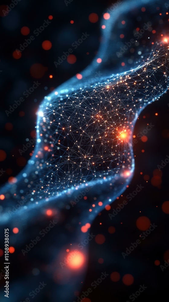 Aufkleber tech network visualization. futuristic digital dna strand glowing data network technology concept fo