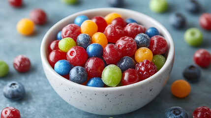 Colorful Sugared Candies in Bowl: Sweet Treats Delight