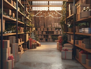 Christmas tree with gift box ornaments in assorted gift boxes in Warehouse