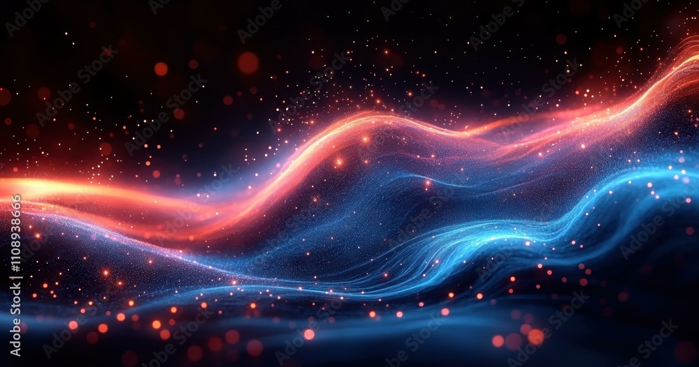Poster neon light patterns. abstract glowing waves flowing in dark space futuristic background for technolo