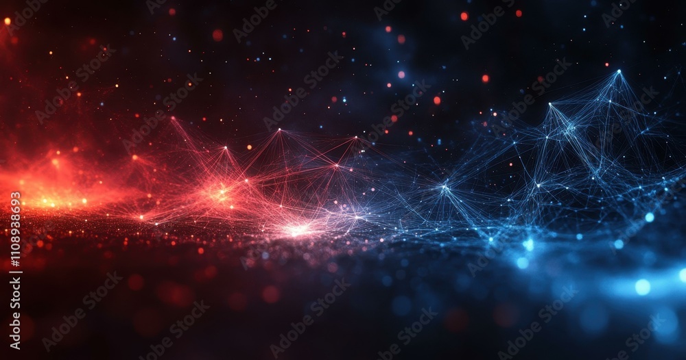 Poster data flow visualization. futuristic abstract digital network visualization with glowing red and blue