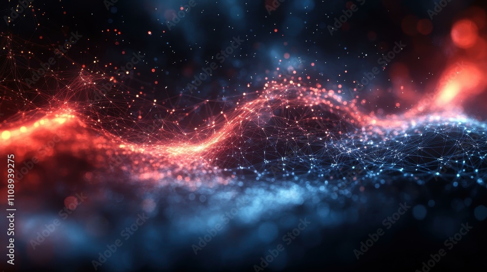 Poster digital light flow. abstract digital wave flowing with glowing particles, futuristic technology back