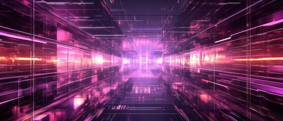 Futuristic digital tunnel with vibrant colors and light 