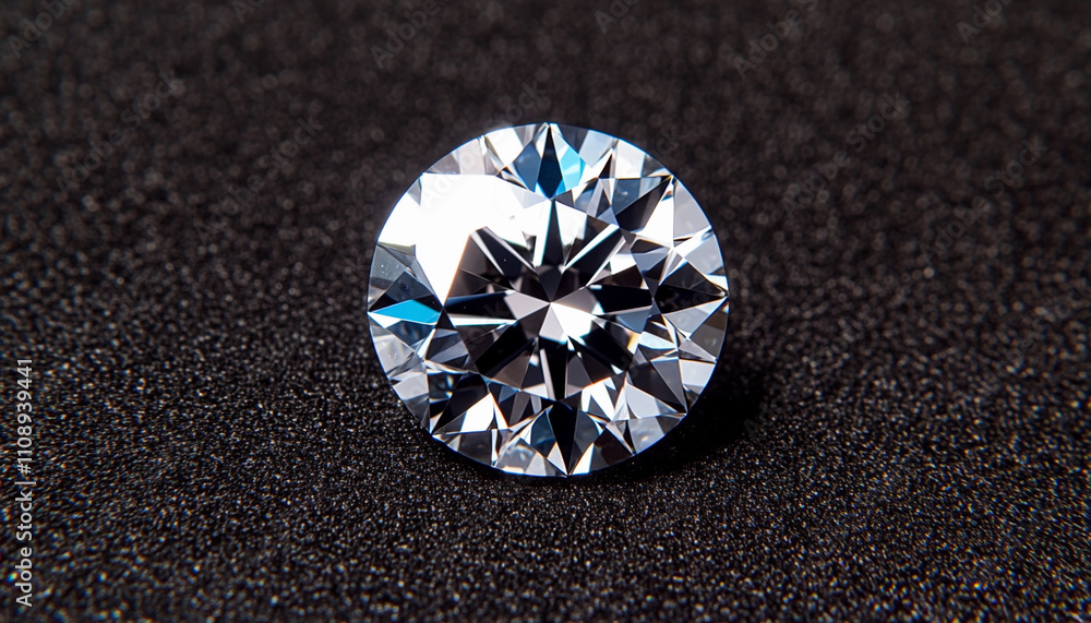 Poster sparkling round diamond on black surface at close range