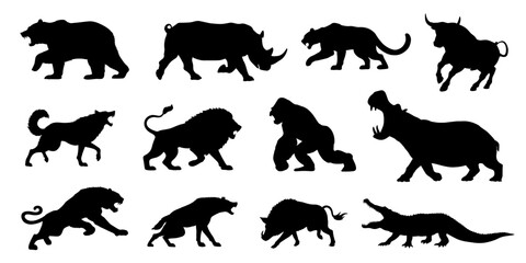 Naklejka premium angry animal silhouettes on the white background