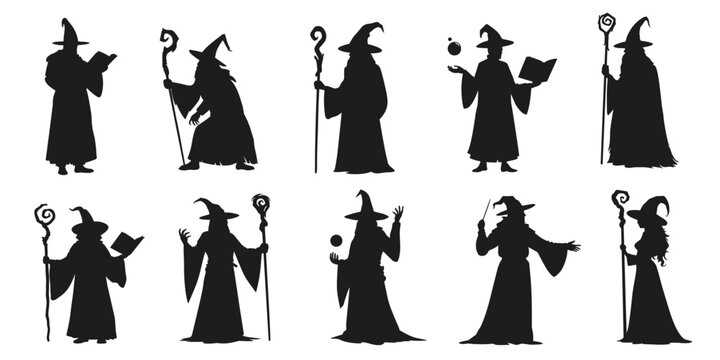 wizard silhouettes on the white background