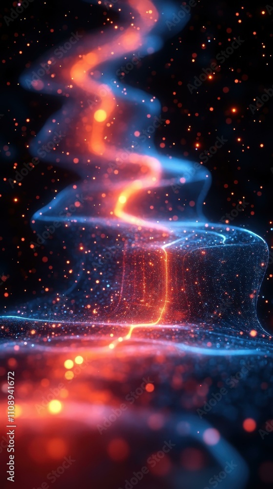Poster the dynamic effect abstract composition of vibrant colors flowing lines and glowing particles in a d
