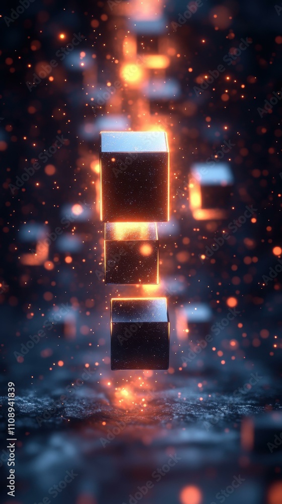 Poster the neon lights abstract 3d design featuring floating geometric forms illuminated by neon lights