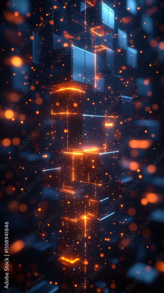 Aufkleber digital network visualization. futuristic glowing holographic data cubes floating in dark digital sp
