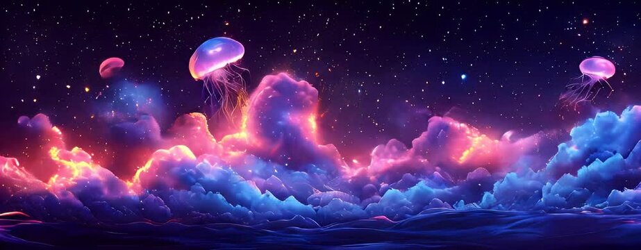 Illustration vectorielle sous-marine avec m&eacute;duses bioluminescentes