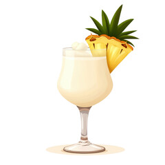 tropical pina colada cocktail garnished with pineapple and ice. This refreshing drink is perfect for summer parties and beach vacations, evoking sense of relaxation and enjoyment
