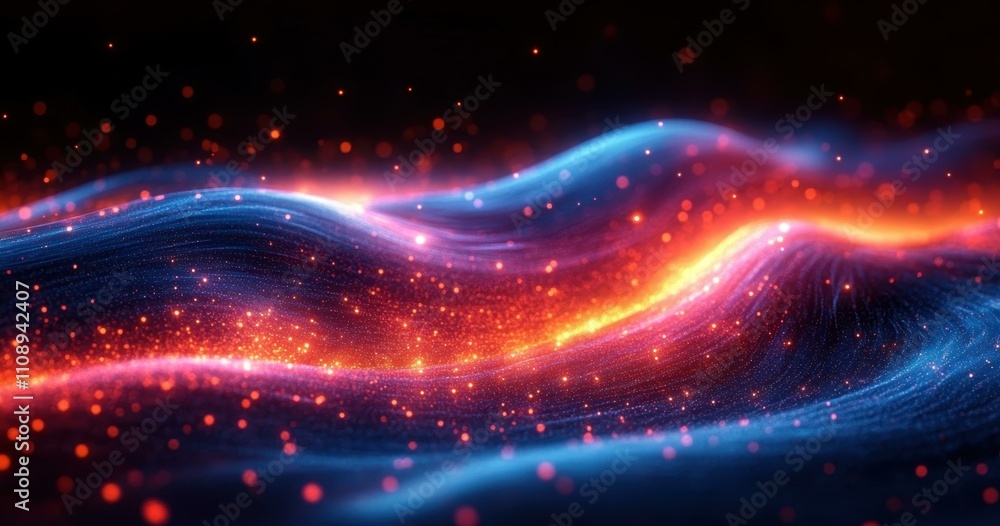 Poster neon light patterns. abstract glowing wave lines flowing dynamically, futuristic digital background 