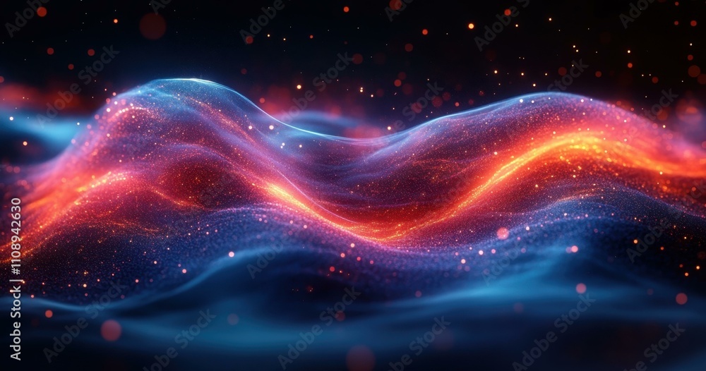Poster a sense of motion abstract composition of vibrant colors flowing lines and glowing particles in a fu