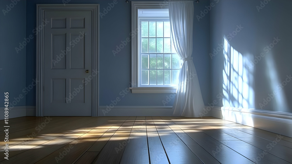 Aufkleber sunlight streams through window in empty room