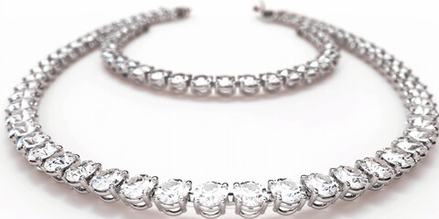Obraz premium Silver diamond necklace and bracelet set on a white background.