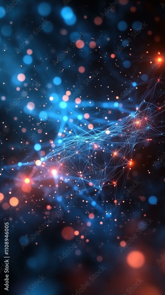 Poster smart home devices. futuristic digital network visualization with glowing nodes and lines, abstract 