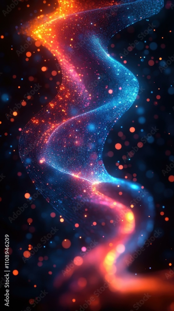 Poster the sense of motion abstract composition of vibrant colors flowing lines and glowing particles in a 
