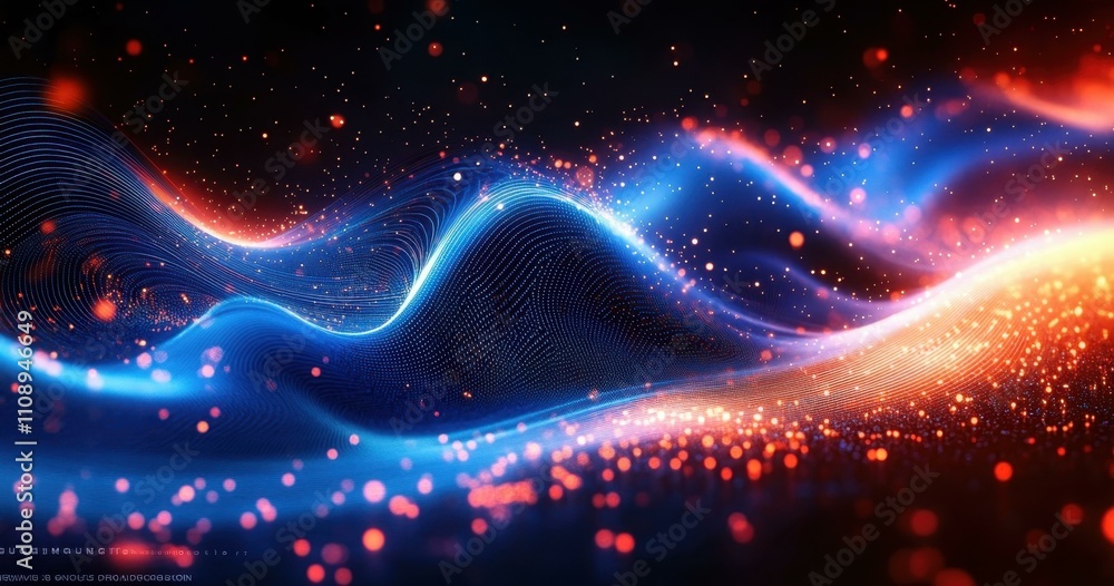 Aufkleber a dots and waveforms futuristic digital artwork featuring undulating lines data points and waveforms