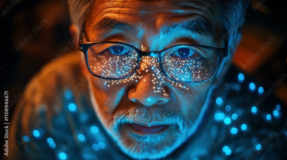 Aufkleber a elderly man using a smart home system his glowing face commanding devices with effortless control