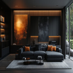Luxury modern living room interior design featuring elegant sofas, artistic decor, and stylish lighting setups.
