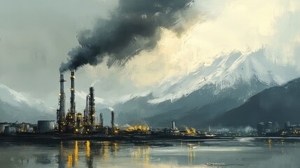 Fototapeta premium Dystopian Landscape with Pollution and Industrial Elements