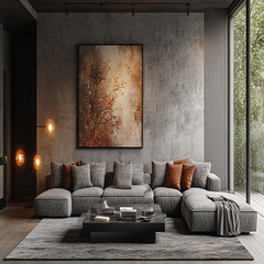 Luxury modern living room interior design featuring elegant sofas, artistic decor, and stylish lighting setups.