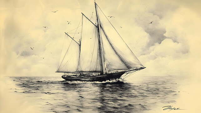 Classic Schooner Sailing Gracefully on Ocean Waves