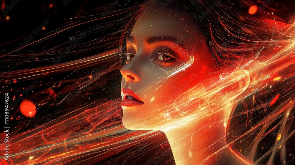 Aufkleber ethereal portrait with fiery elements and dynamic motion