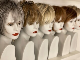Short stylish wigs at the hair salon