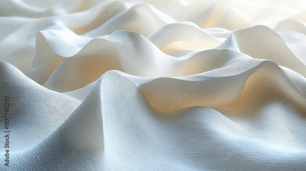 Poster textured waves of soft white fabric with gentle creases and fluid movement, creating a calm and sere