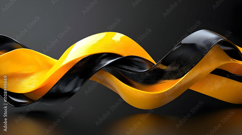 Aufkleber abstract black and yellow 3d waves flow dynamically