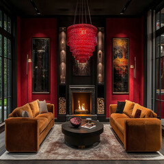 Luxury modern living room interior design featuring elegant sofas, artistic decor, and stylish lighting setups.