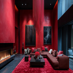 Luxury modern living room interior design featuring elegant sofas, artistic decor, and stylish lighting setups.