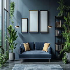 Luxury modern living room interior design featuring elegant sofas, artistic decor, and stylish lighting setups.