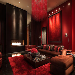 Luxury modern living room interior design featuring elegant sofas, artistic decor, and stylish lighting setups.