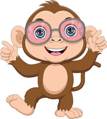 Obraz premium cartoon baby monkey wearing glasses
