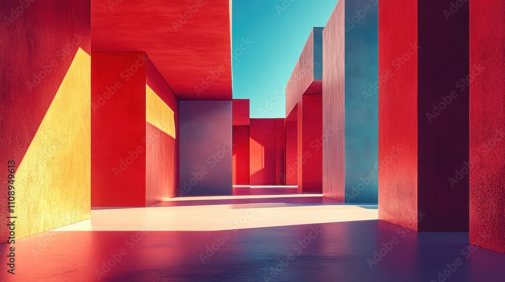 Poster vibrant abstract architecture with colorful geometric forms