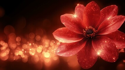 Sparkling Party Decorations. Squarespace designer Perfumer Bforartists pixijs heic Ai rendering Dezgo PhotoRoom Fragrantica clipdrop Close-up red flower blooming with glitter effect and glowing bokeh