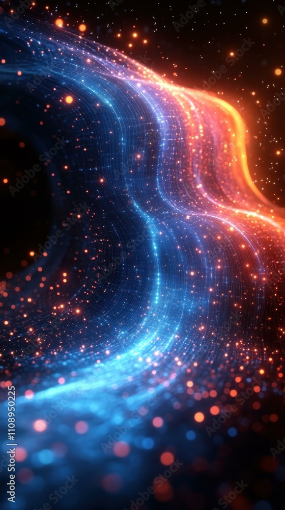 Poster light flow animation. abstract glowing wave flowing with particles, digital energy background for te
