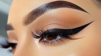 Fototapeta premium Close-Up of Elegant Eye Makeup Featuring Dramatic Eyeliner Styles