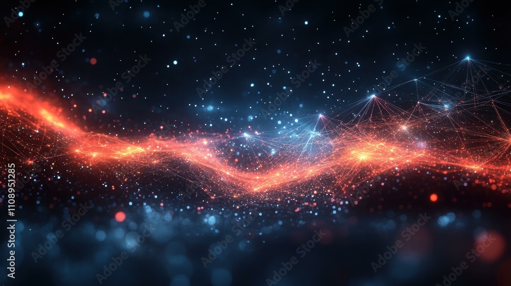 Poster digital light flow. abstract glowing wave flowing through digital network, futuristic technology bac