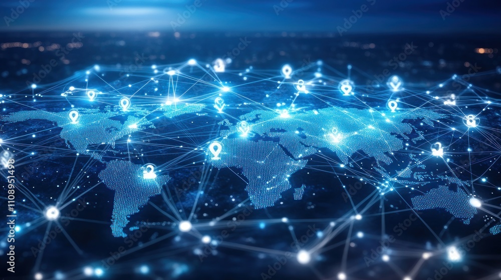 Wall mural global network connectivity: a visualization of worldwide interconnection